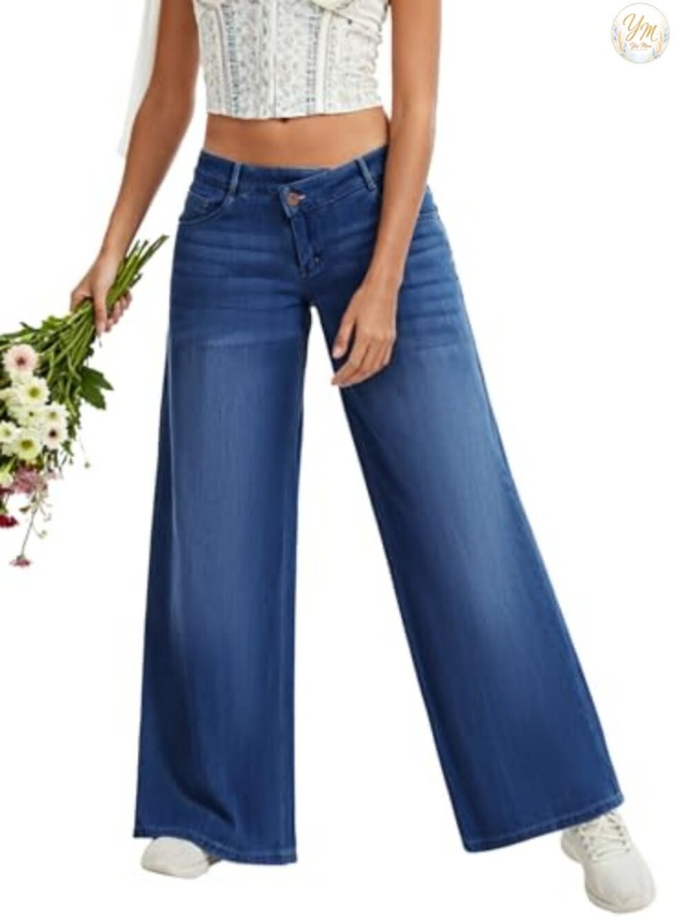 Women's Low Rise Wide Leg Boyfriend Jeans Stretch Denim Baggy Pants